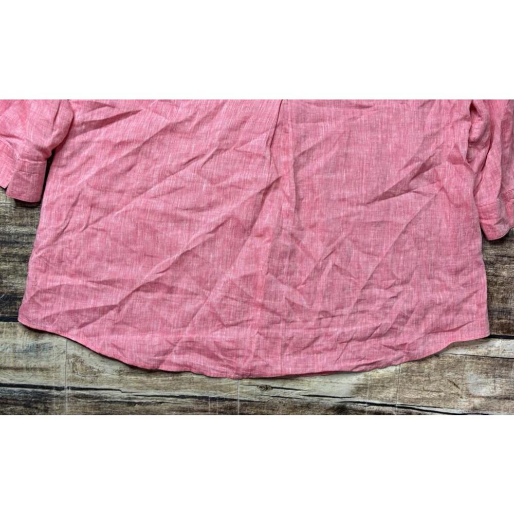 Chico's Top Womens Size 4 2XL Linen Non Iron Button Up Cuffed Red - Picture 7 of 10